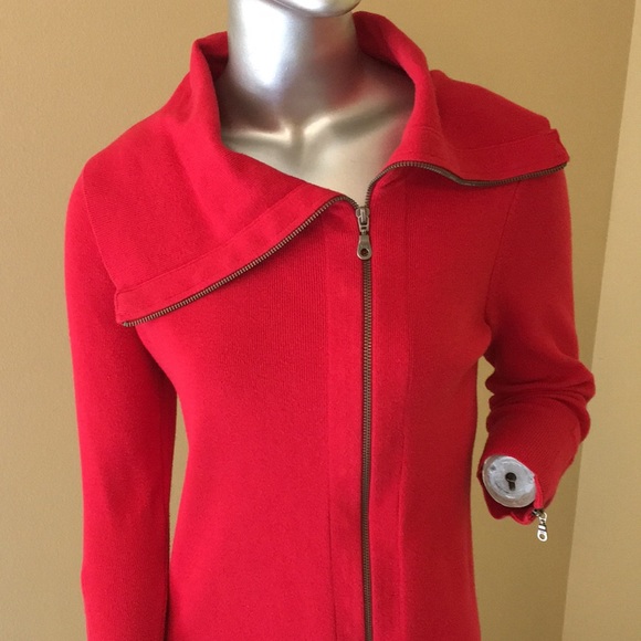 Cabi Red Asymmetrical Moto Zip It Cardigan Sweater - Picture 2 of 7